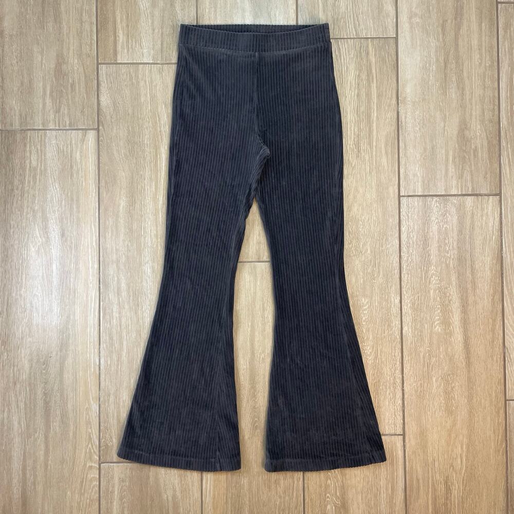 Aerie Velour Flare Pants Womens S Gray Ribbed Stretch Lounge Y2K Soft Pull On